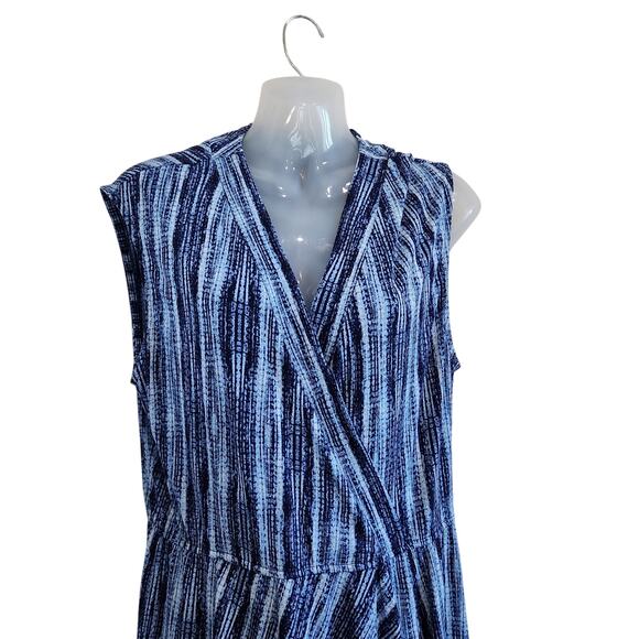 BCBG Maxazria Sleeveless V-Neck Jersey Faux Wrap Dress Retro Blue Size Large - Picture 4 of 7
